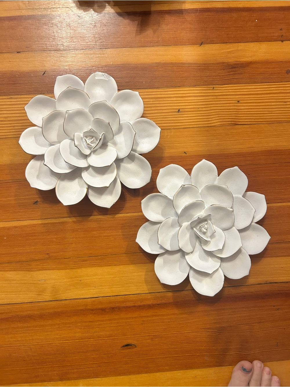 White/gold tipped flower wall decor